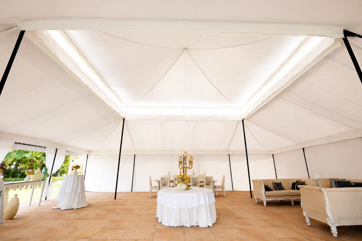 Luxury tent interior with elegant hospitality finishing Luxury tent interior with elegant hospitality finishing