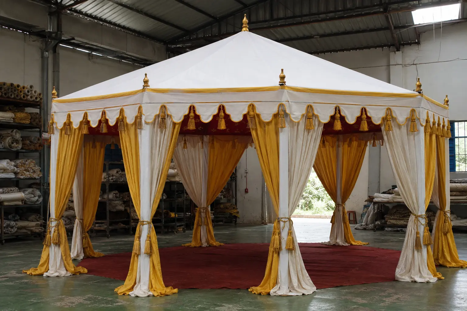 Luxury wedding pavilion tent with royal draping
