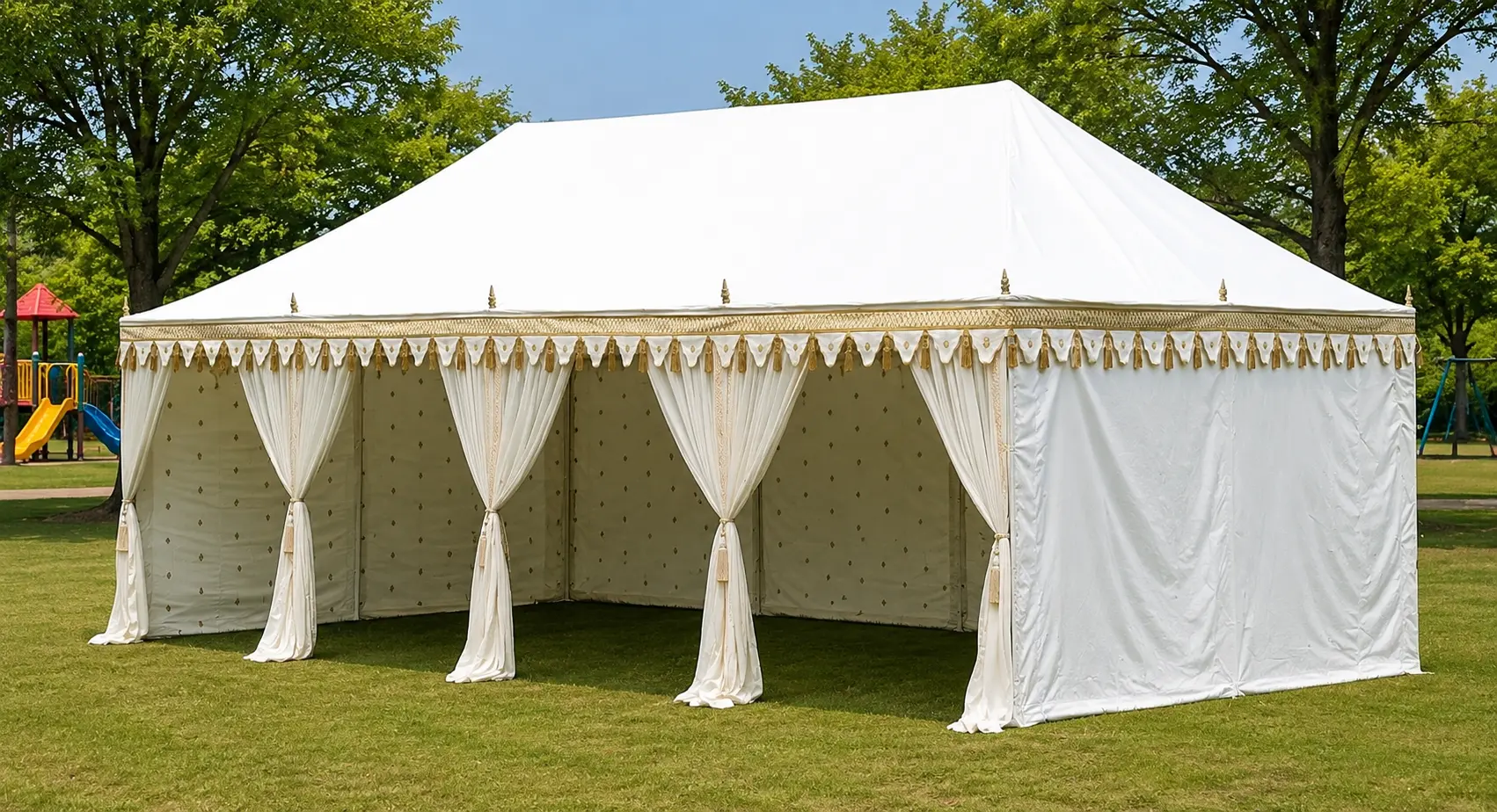 White Maharaja tent with handcrafted royal interior White Maharaja tent with handcrafted royal interior
